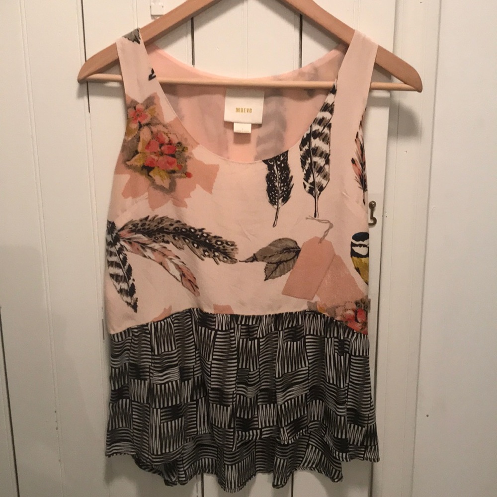 Side zip sz S bird/feather tank top. Maeve.